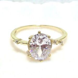 Yellow Gold Plated Sterling Silver Ring Size 7 CZ Baroque Asymmetrical 925 Band